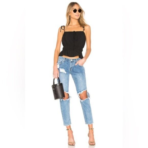 Superdown Revolve Angie Girlfriend Jeans Straight Leg Wash Blue High rise 25 - Picture 3 of 15